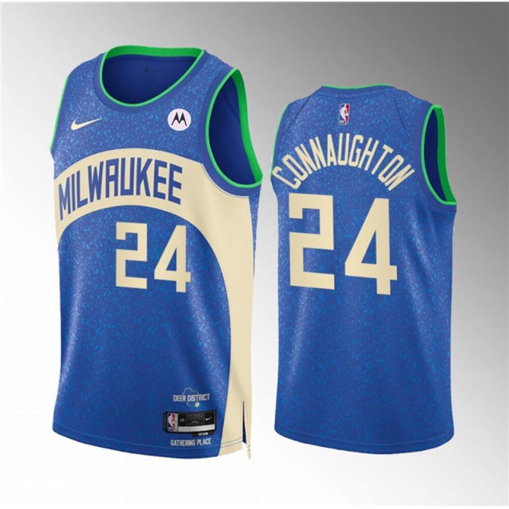 Fan Favorite Premium Men's MIL #24 Pat Blue Basketball Jersey