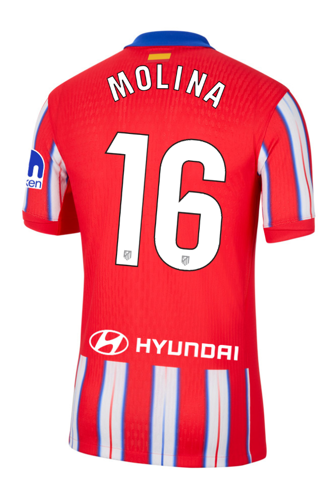 Atletico Madrid's Home Laliga Jersey for the 24-25 season, featuring MOLINA 16