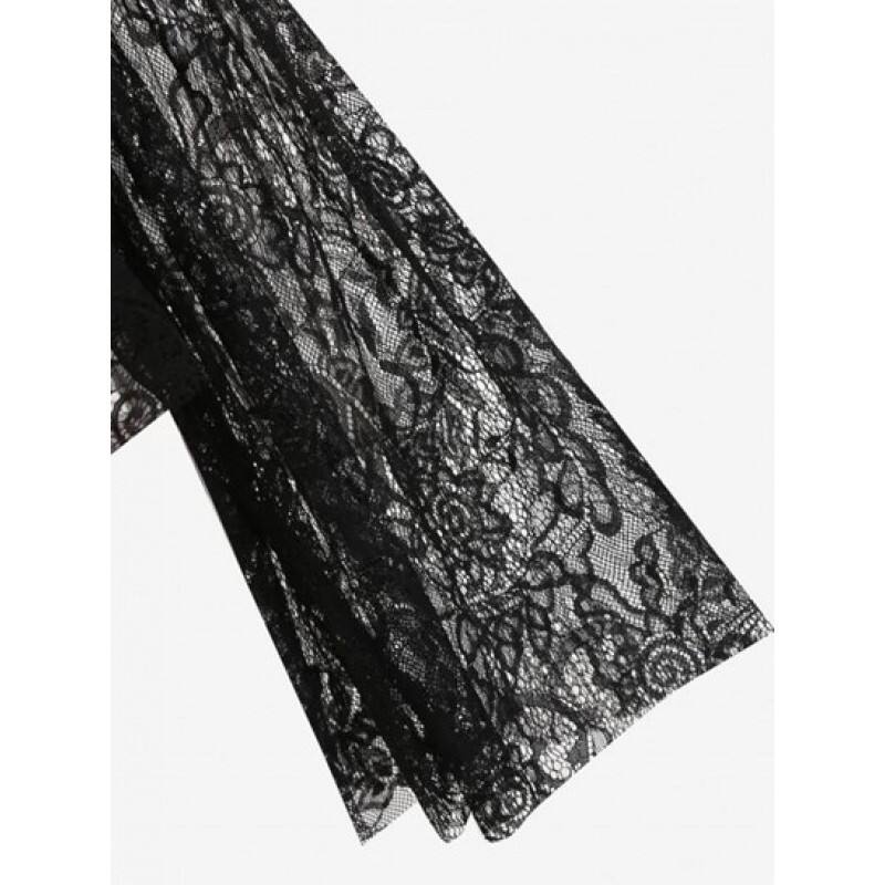 Halloween Lace See Thru Cut Out Flare Sleeve Top UG2672