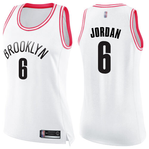 Nike Brooklyn Nets #6 DeAndre Jordan White/Pink Womens NBA Swingman Fashion Jersey Womens