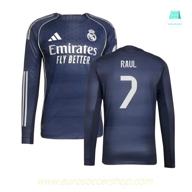 2025-2026 Real Madrid Authentic Long Sleeve Away Shirt (Raul 7)