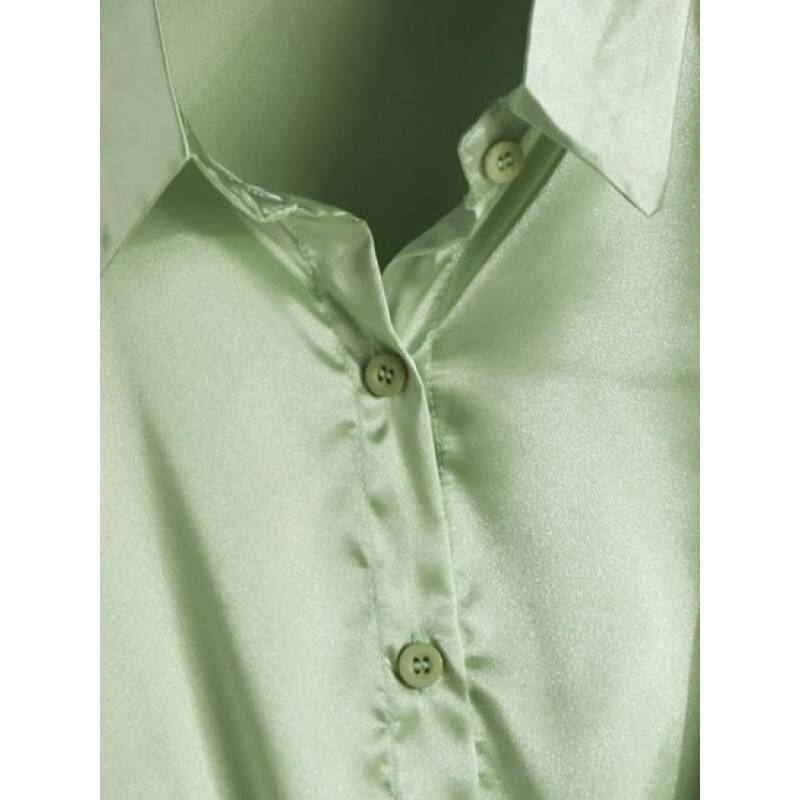 Neutral Solid Silky Satin Button Down Shirt LD1955