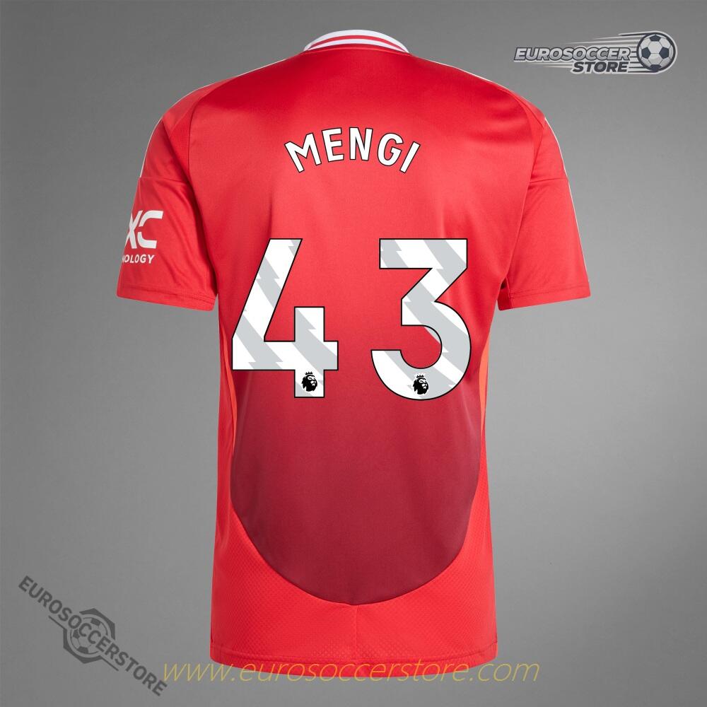 Manchester United's MENGI Number 43 Home Jersey for the 24-25 Season