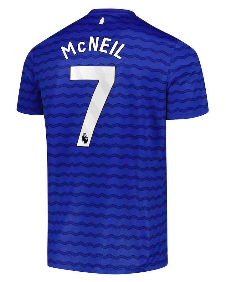 The 25-26 Everton Home Jersey featuring MCNEIL with the number 7