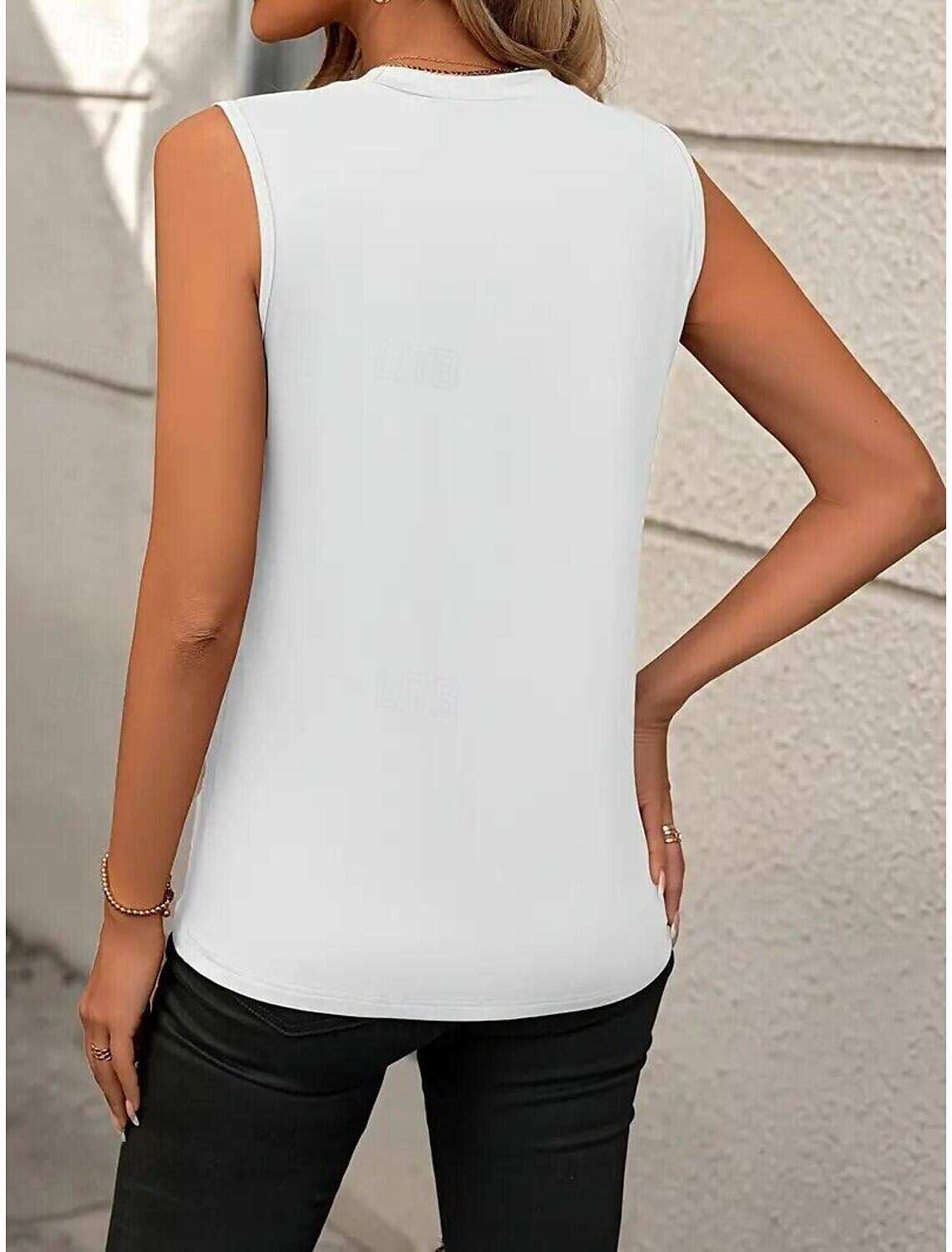Women's Blouse Sleeveless Round Neck Asymmetrical Layered Elegant Draped Summer Spring Casual Workwear Regular Fit Versatile Top Clothing Apparel