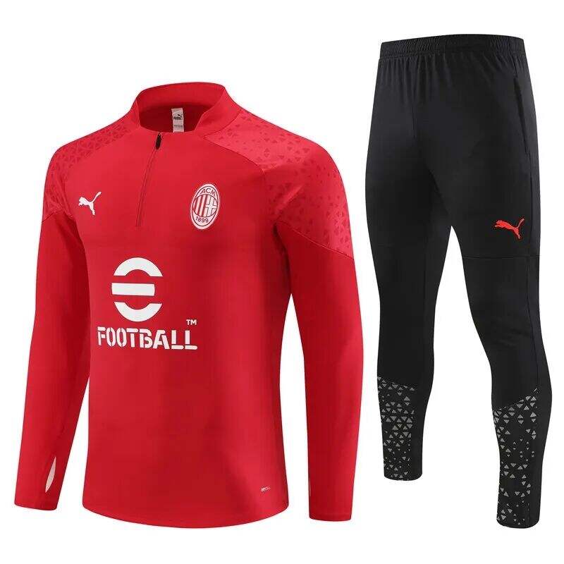 AC Milan 2324 Red Half Zipper Training Tracksuit - Official Replica