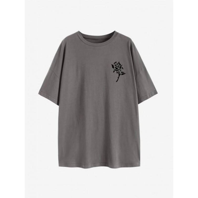 Drop Shoulder Rose Print T Shirt JD4353