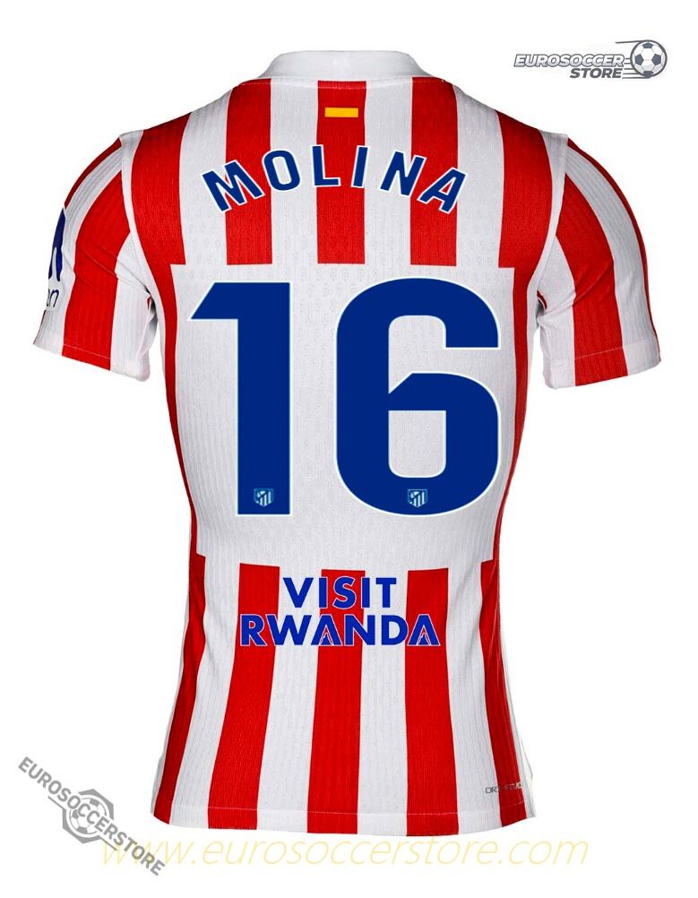 Atletico Madrid's 25-26 Home Jersey featuring MOLINA #16