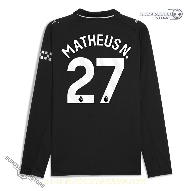 Manchester City's 25-26 Season Away Long Sleeve Jersey, featuring MATHEUS N. with the number 27