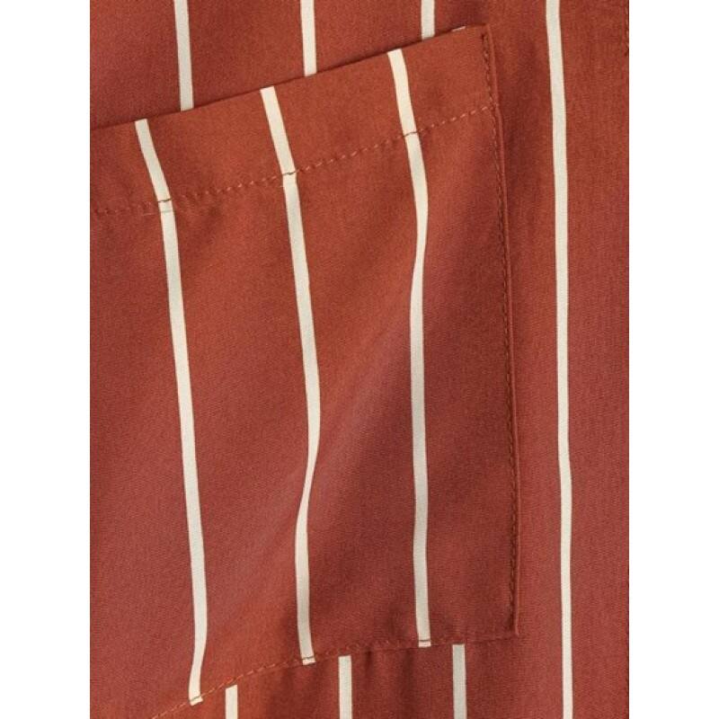 Stripes Shirred Sleeve Tie Button Down Shirt QN4206