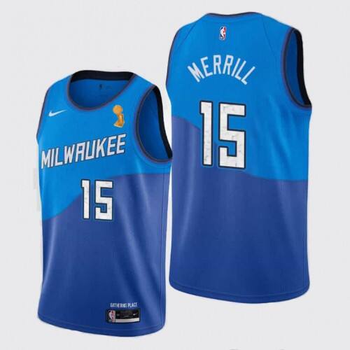 MIL #15 Sam Merrill Top-Grade 2021 Finals NBA Jersey - Blue City
