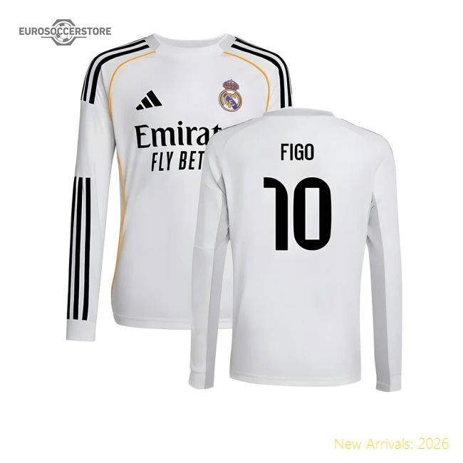 2025-2026 Real Madrid Long Sleeve Home Jersey (kids) (figo 10)