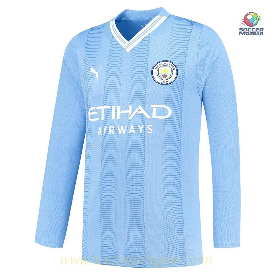 Manchester City Home Football Team Jersey 2023 2024 Long Sleeve Version