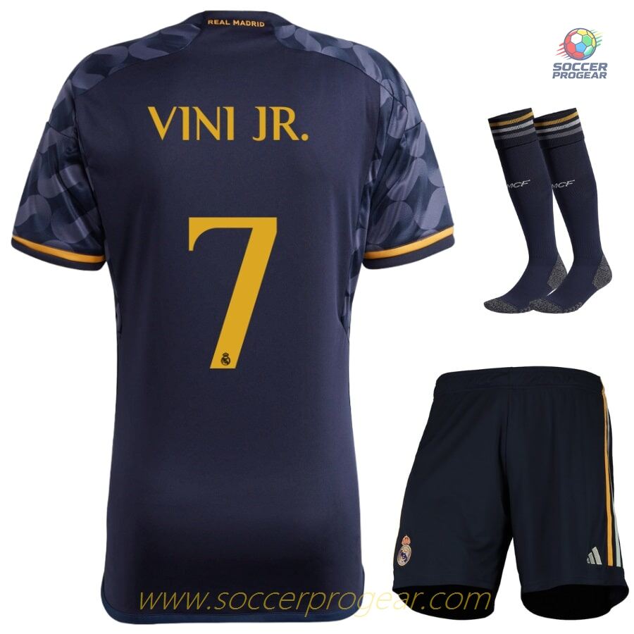 Real Madrid Away Kids Edition Soccer Uniform Soccer Jersey 2023 2024 Vini Jr