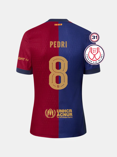 Barcelona's 24-25 Copa Del Rey Final Jersey Featuring PEDRI Number 8