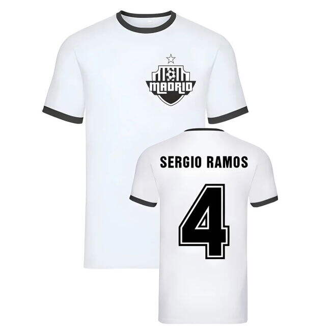 Sergio Ramos Madrid Ringer Tee (White) Jersey - Authentic - Fan- Smart