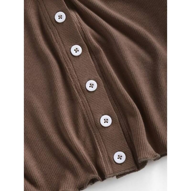 Button Up V Neck Cropped Tee NR2465