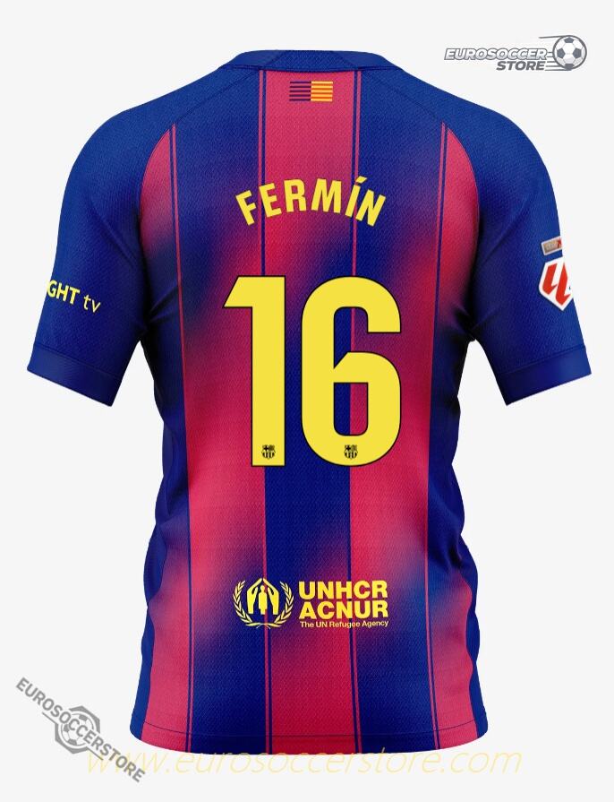 Barcelona's 25-26 Home Jersey featuring FERMÍN with the number 16