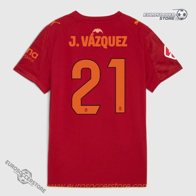 Jersey for J. VÁZQUEZ, number 21, of Valencia CF's away kit during the 25-26 season.