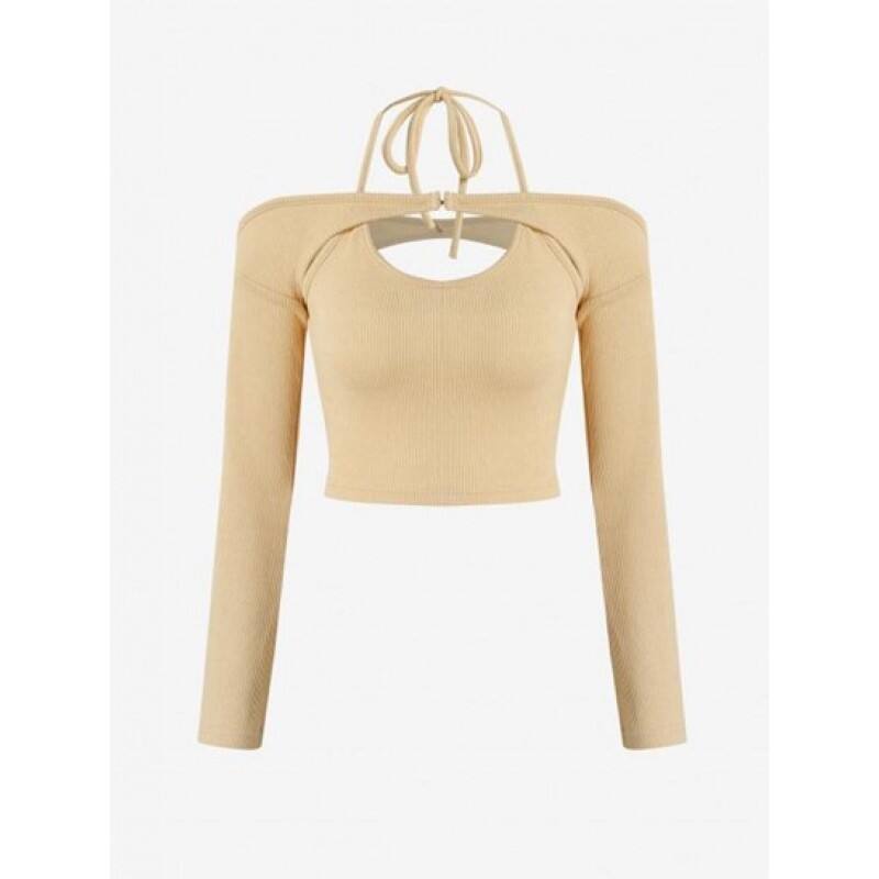 Ribbed Knit Halter Shrug Cold Shoulder Top Set WV0415