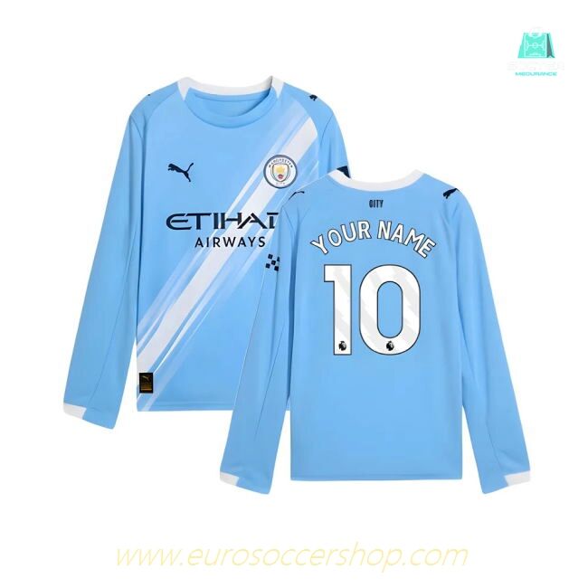 2025-2026 Man City Long Sleeve Home Shirt (Kids) (Your Name)