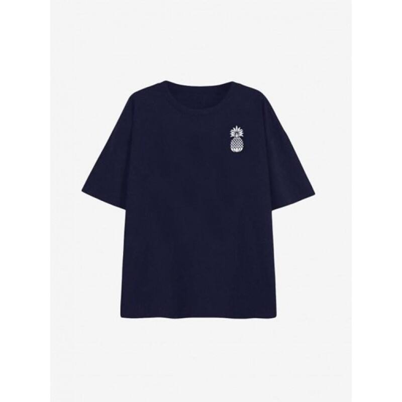 Pineapple Print Drop Shoulder Loose T Shirt DA5385