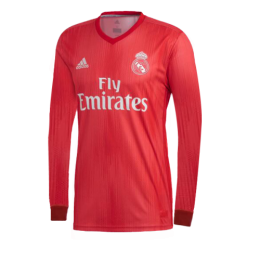 18-19 Real Madrid Third Away Red Long Sleeve Jersey Shirt - Official