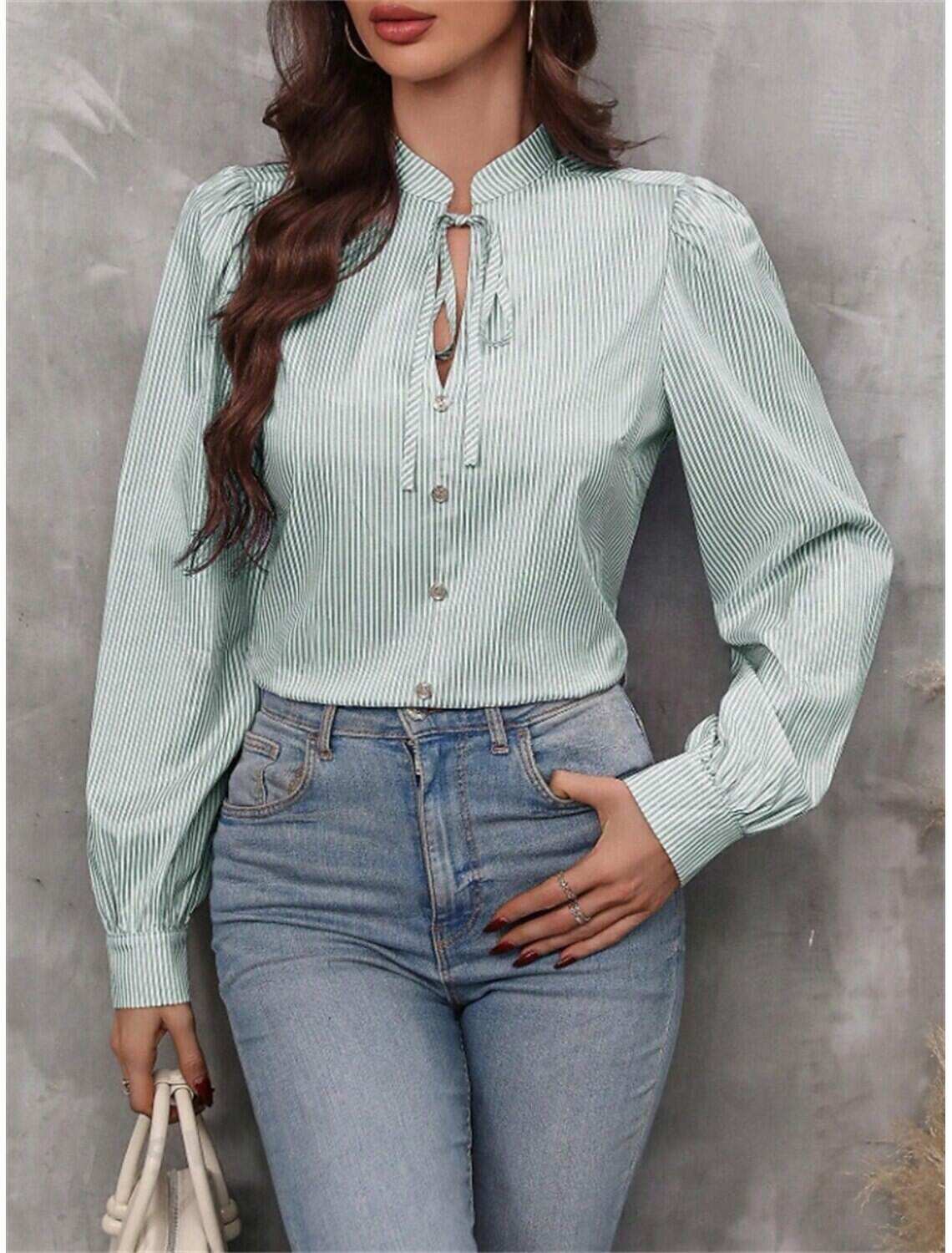 Women's Shirt Blouse Stylish Casual Striped Regular Tops Long Sleeve V Neck Patchwork Regular Fit Work Daily Going out Summer Spring Fall