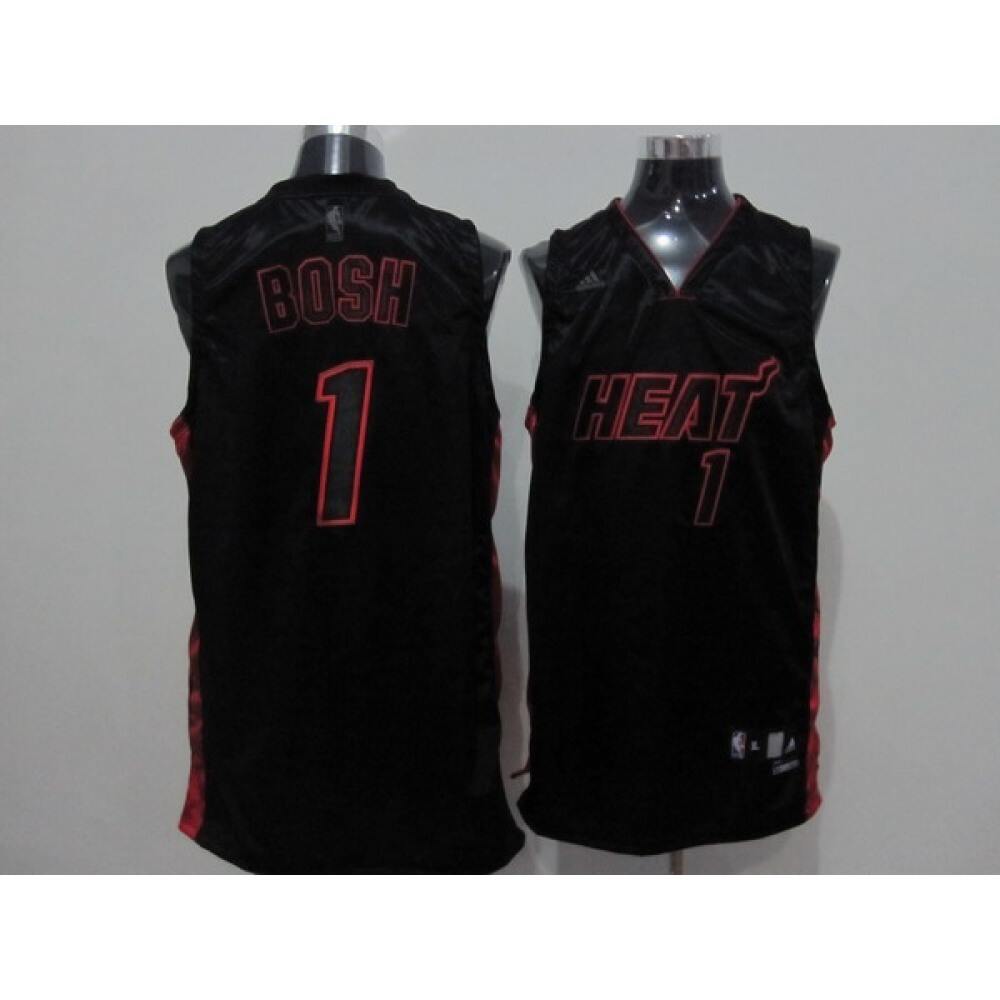 Heat #1 Chris Bosh Black With Red&Black Number New Style Stitched NBA Jersey