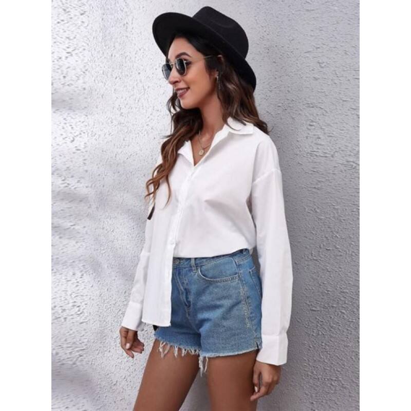 Drop Shoulder Open Back Tie Shirt SO5720