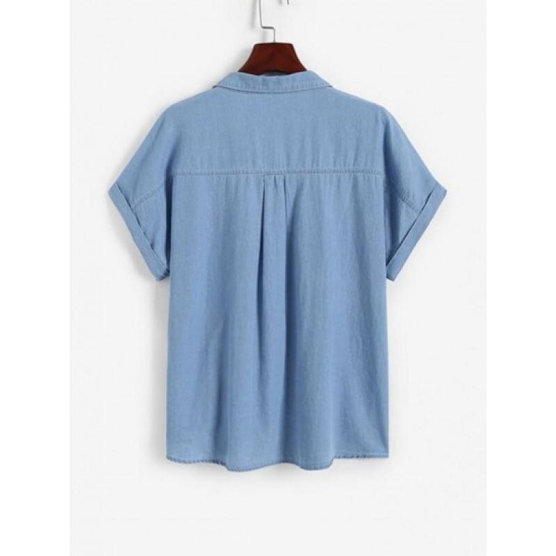 Chambray Pocket Batwing Sleeve Shirt IK3248