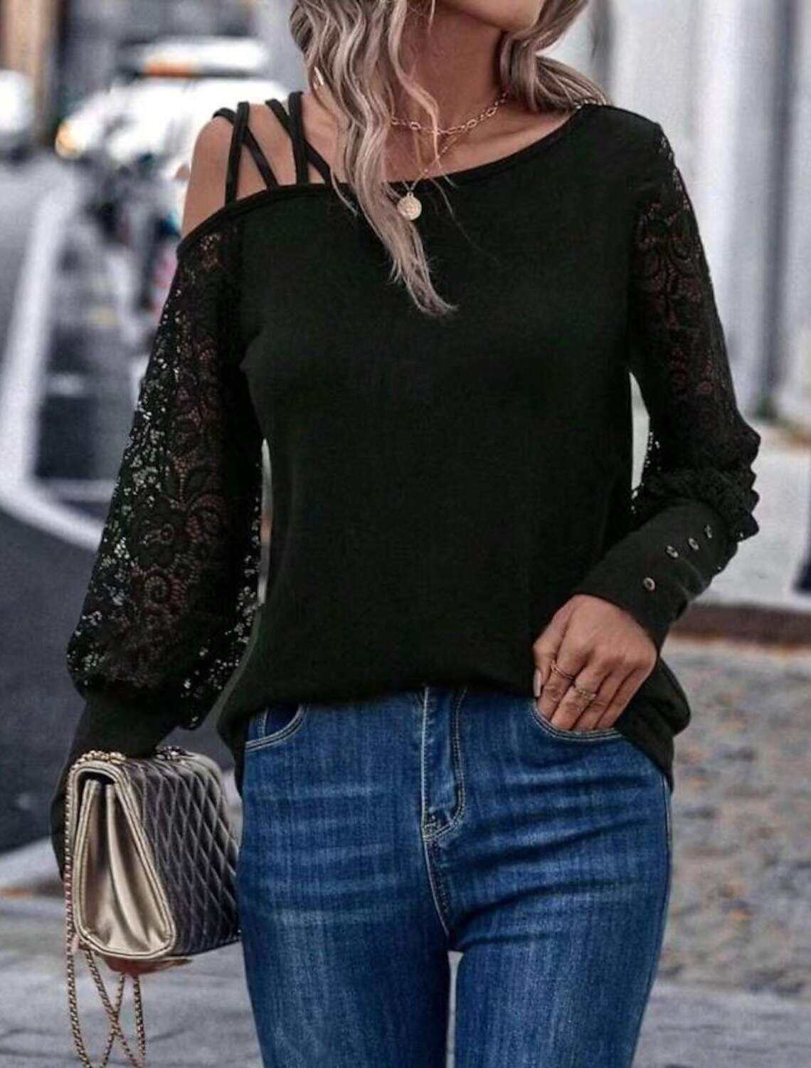 Women's Blouse Stylish Modern Lace Long Sleeve Regular Tops Work Daily Spring Fall