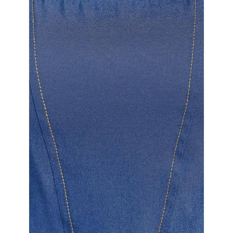 Topstitching Corset-style Chambray Puff Sleeve Top KZ9790