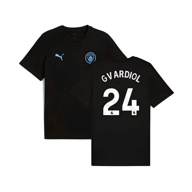 2025-2026 Man City FtblESS Tee (Black) (Gvardiol 24)