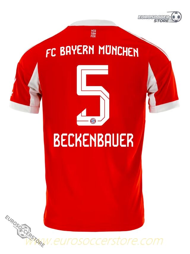 Bayern Munich's 25-26 Home Jersey featuring Beckenbauer with the number 5