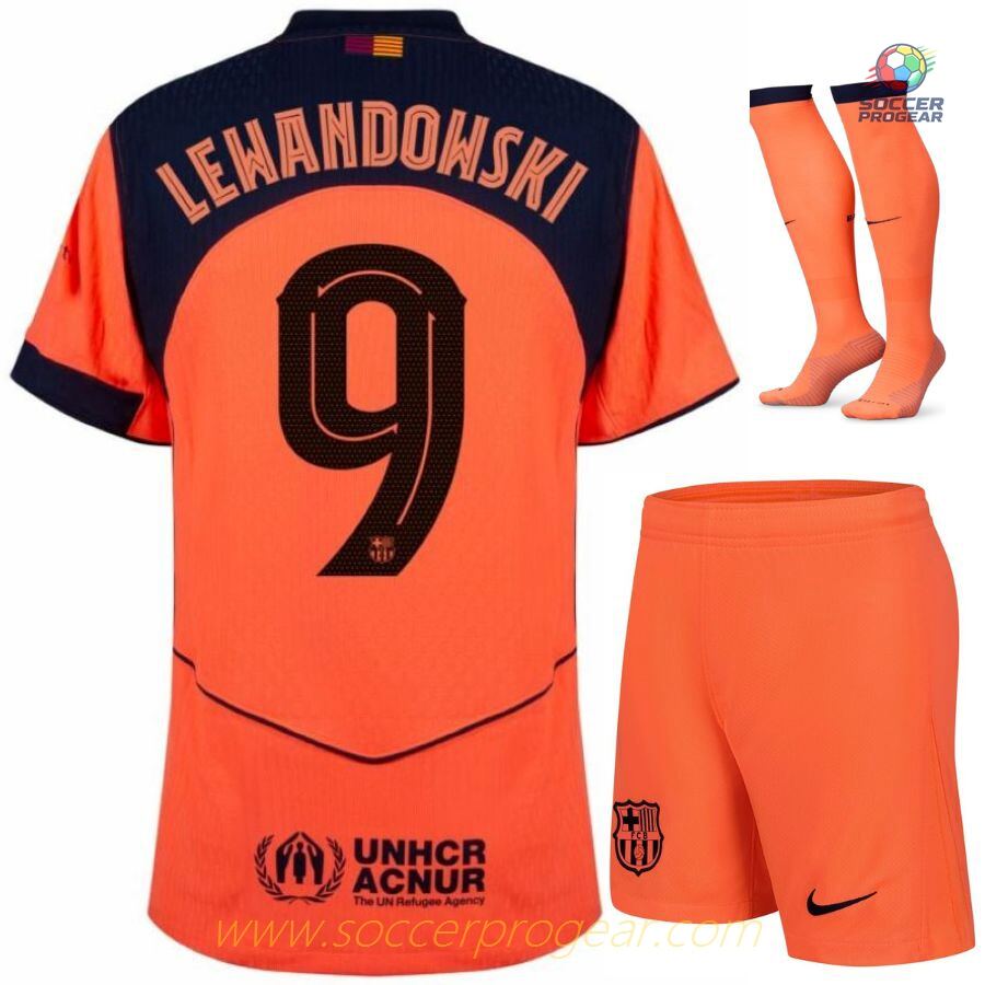 Barca Third 2025-2026 Season Lewandowski Children Soccer Uniform Team Shirt