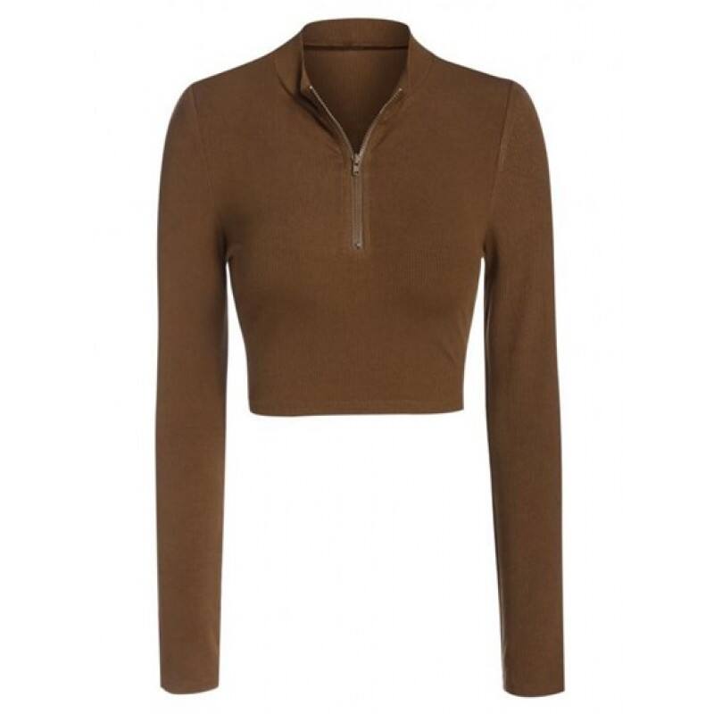 Ribbed Half Zip Crop T Shirt DN8769