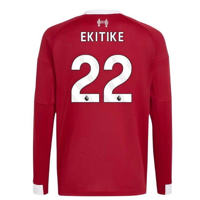 2025-2026 Liverpool Long Sleeve Home Shirt (Kids) (Ekitike 22)