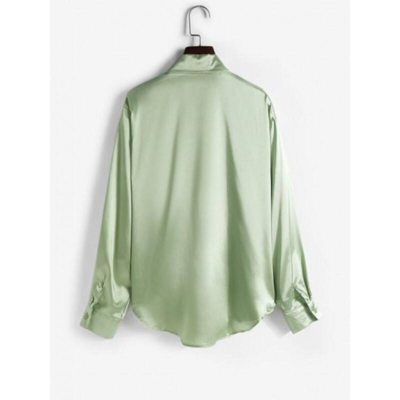 Neutral Solid Silky Satin Button Down Shirt LD1955