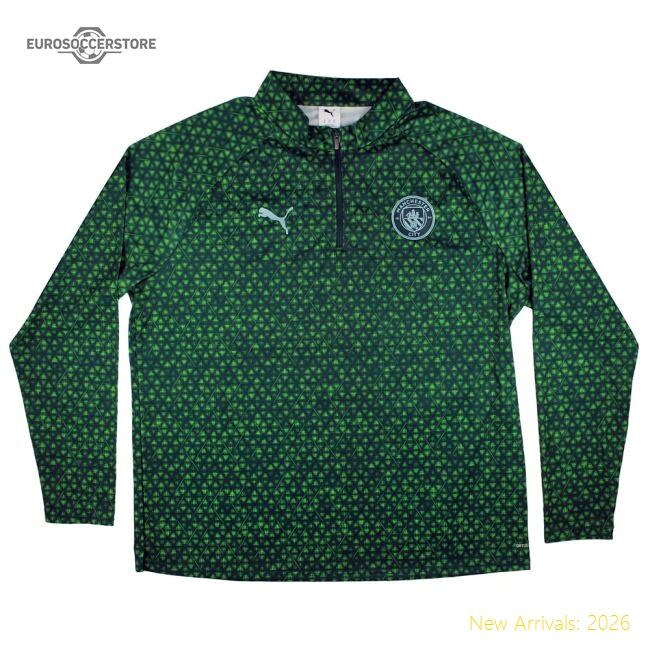 Official 2025-2026 Man City Warm Up 1/4 Zip Top (green Terrain)