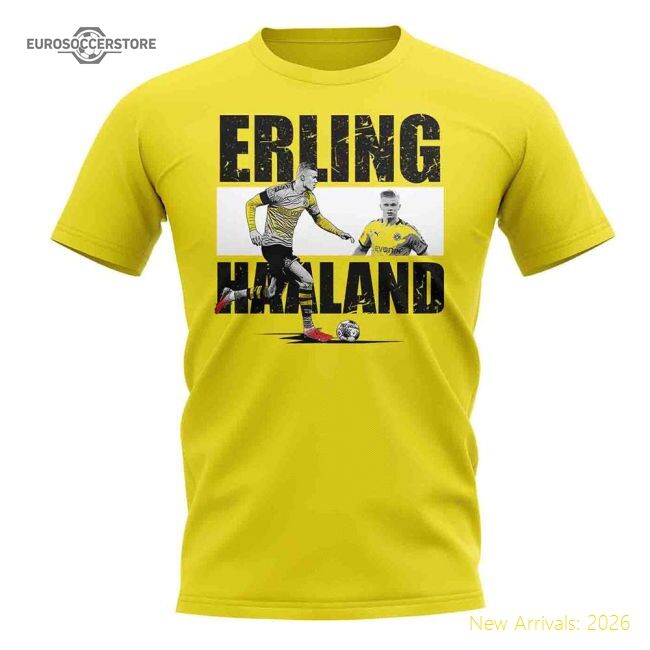 Premium Top-Quality Erling Haaland Player Collage T-Shirt (Yellow)