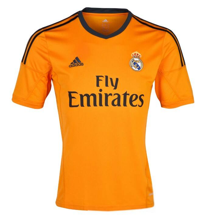 13-14 Real Madrid 11 BALE Away Orange Soccer Jersey Shirt - Official