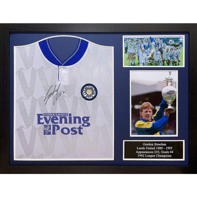 Adult Leeds United FC 1992 Strachan Signed Shirt (Framed)