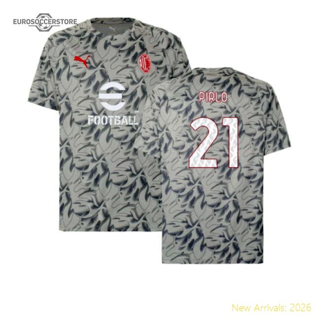 2025-2026 Ac Milan Warm Up Fan Jersey (smokey Gray) (pirlo 21)