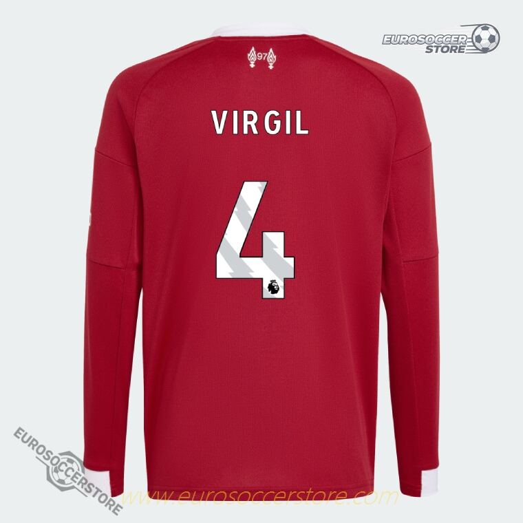 Liverpool's 25-26 Home Long Sleeve Jersey, featuring VIRGIL with the number 4
