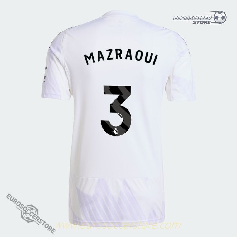 Away Jersey of Manchester United for the 25-26 season, featuring MAZRAOUI with the number 3.