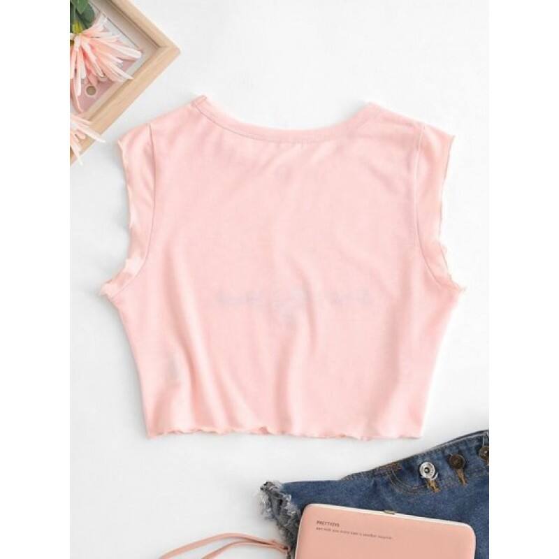 Embroidery Frilled Crop Lettuce Tee HO7841