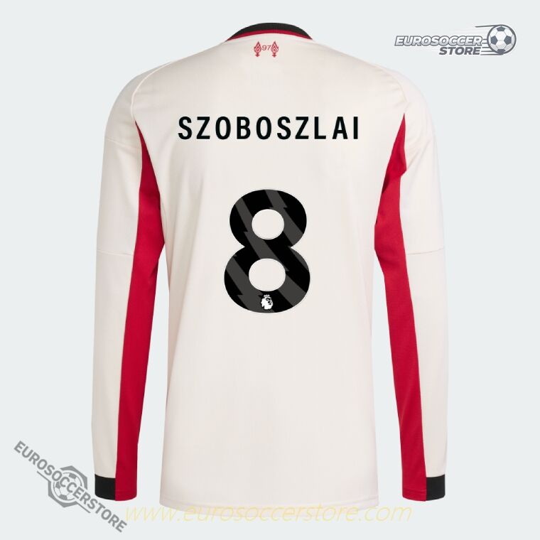 Away Long Sleeve Jersey for Liverpool featuring SZOBOSZLAI 8, season 25-26 version
