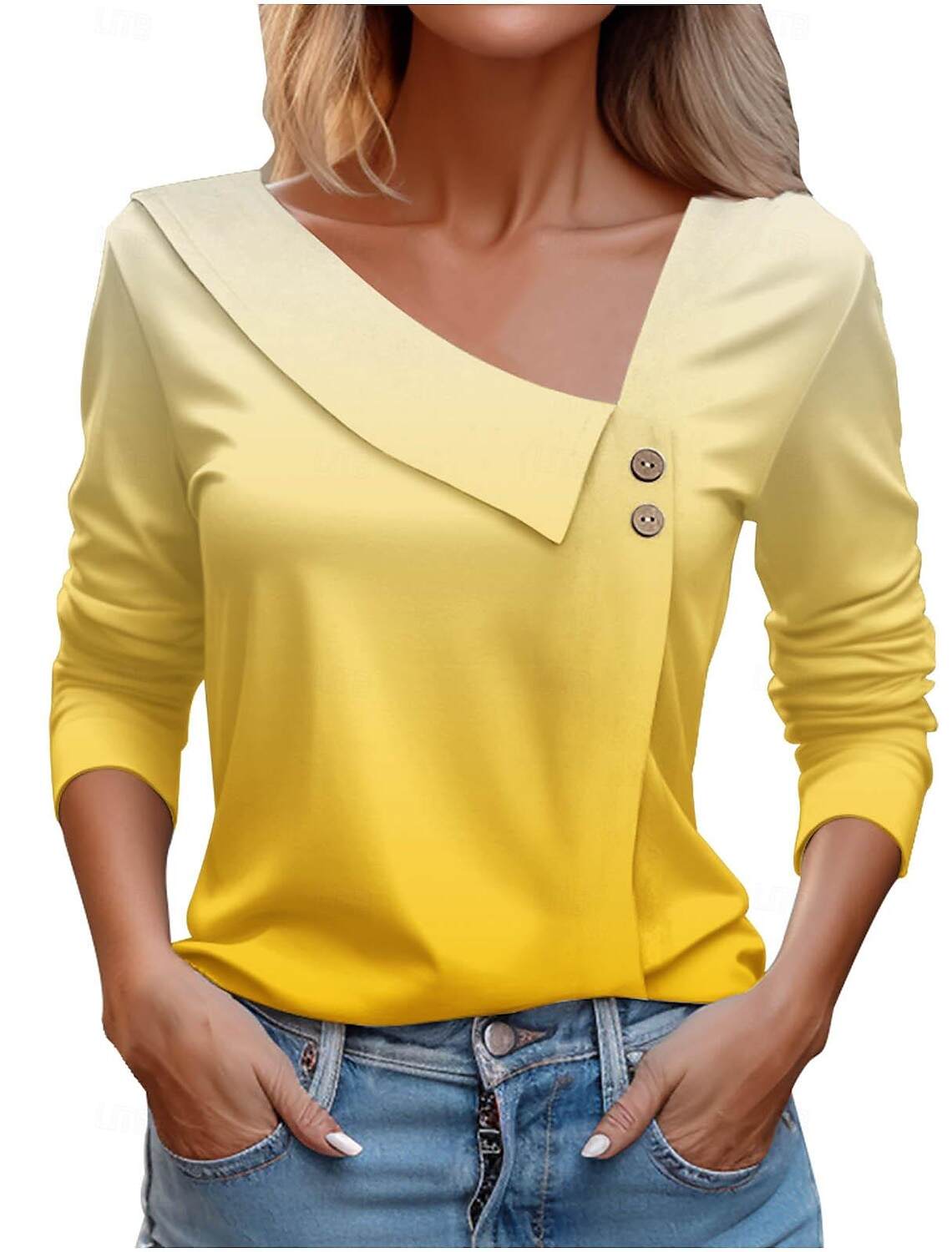 Women's Shirt Blouse Casual Buttons Print Long Sleeve Regular Tops V Neck Daily Spring & Summer