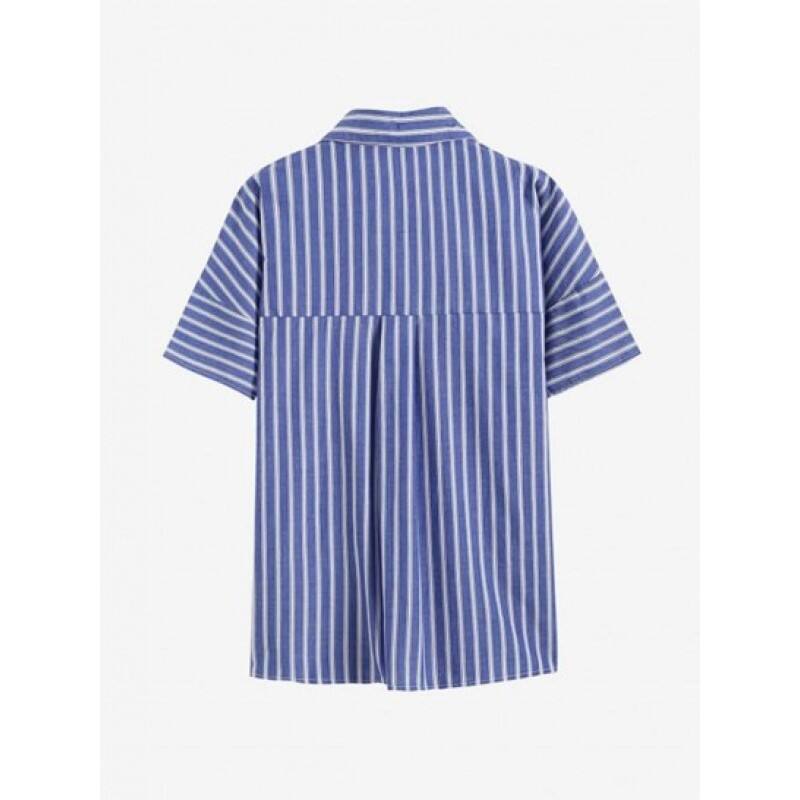 Vertical Stripes Front Pockets Button Down Shirt WQ1326